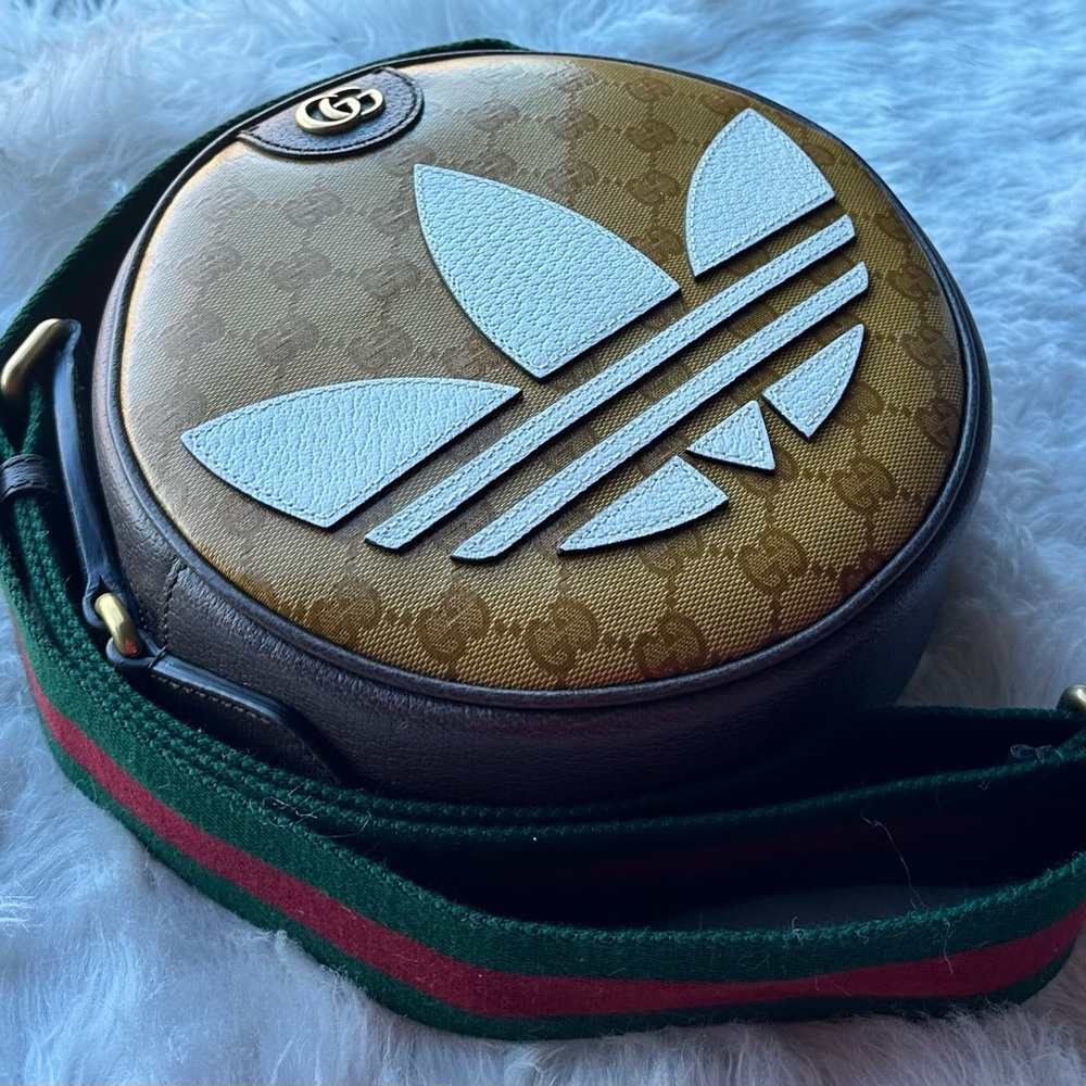 GUCCI x ADIDAS shoulder bag Ophidia small collaboration brown round leather